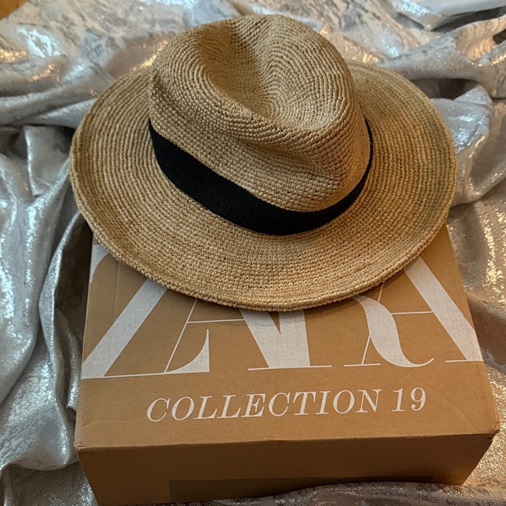 Zara Tan Straw Hat with Black Band